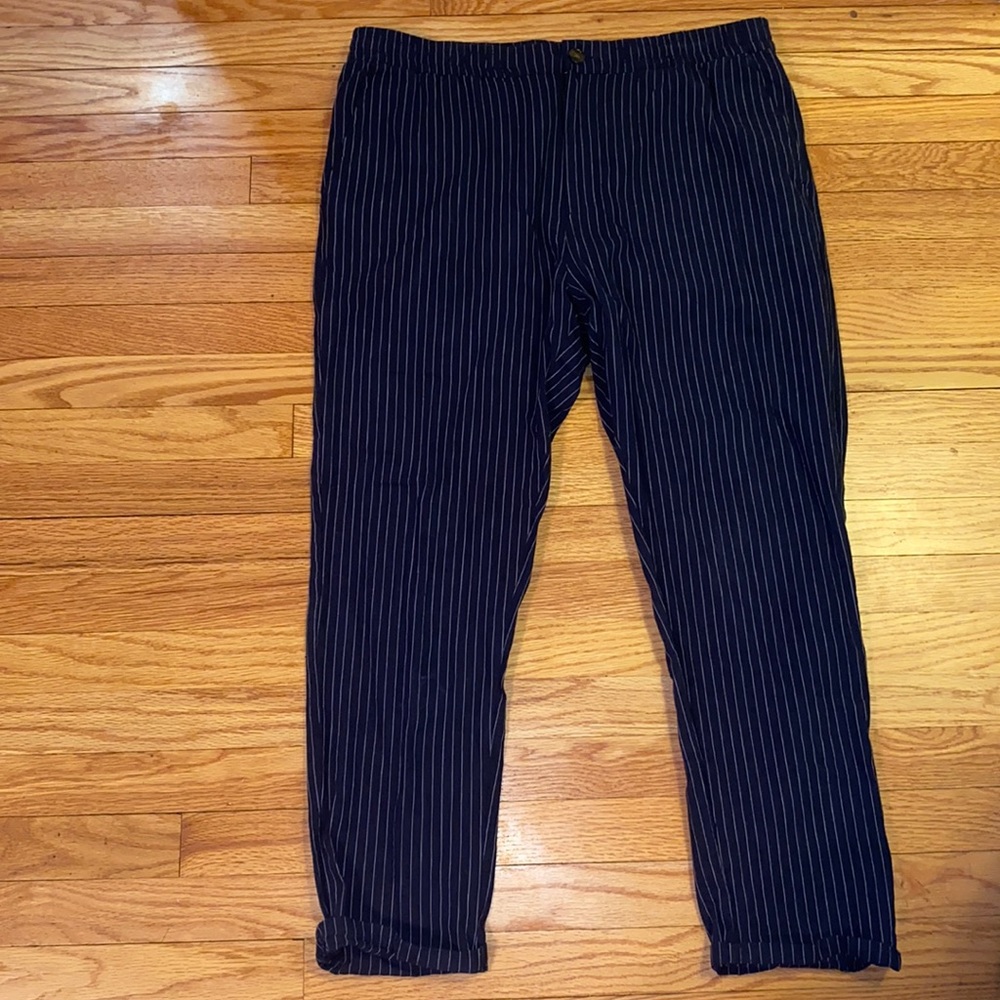 Forever 21 navy pinstriped linen pants